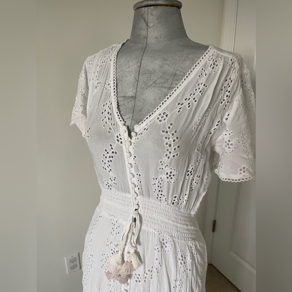 YFB YOUNG FABULOUS & BROKE white eyelet summer/spring midi dress boho - Picture 3 of 11